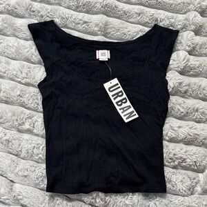 Urban Outfitters Black Ribbed Cap-Sleeve Tank NWT